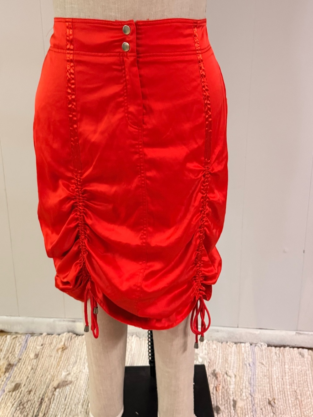 Red Ruched Satin Adjustable Skirt